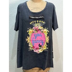 A Rare Bird Women's Rhinestone Tee You Fancy Distressed Black Large/XL NWT
